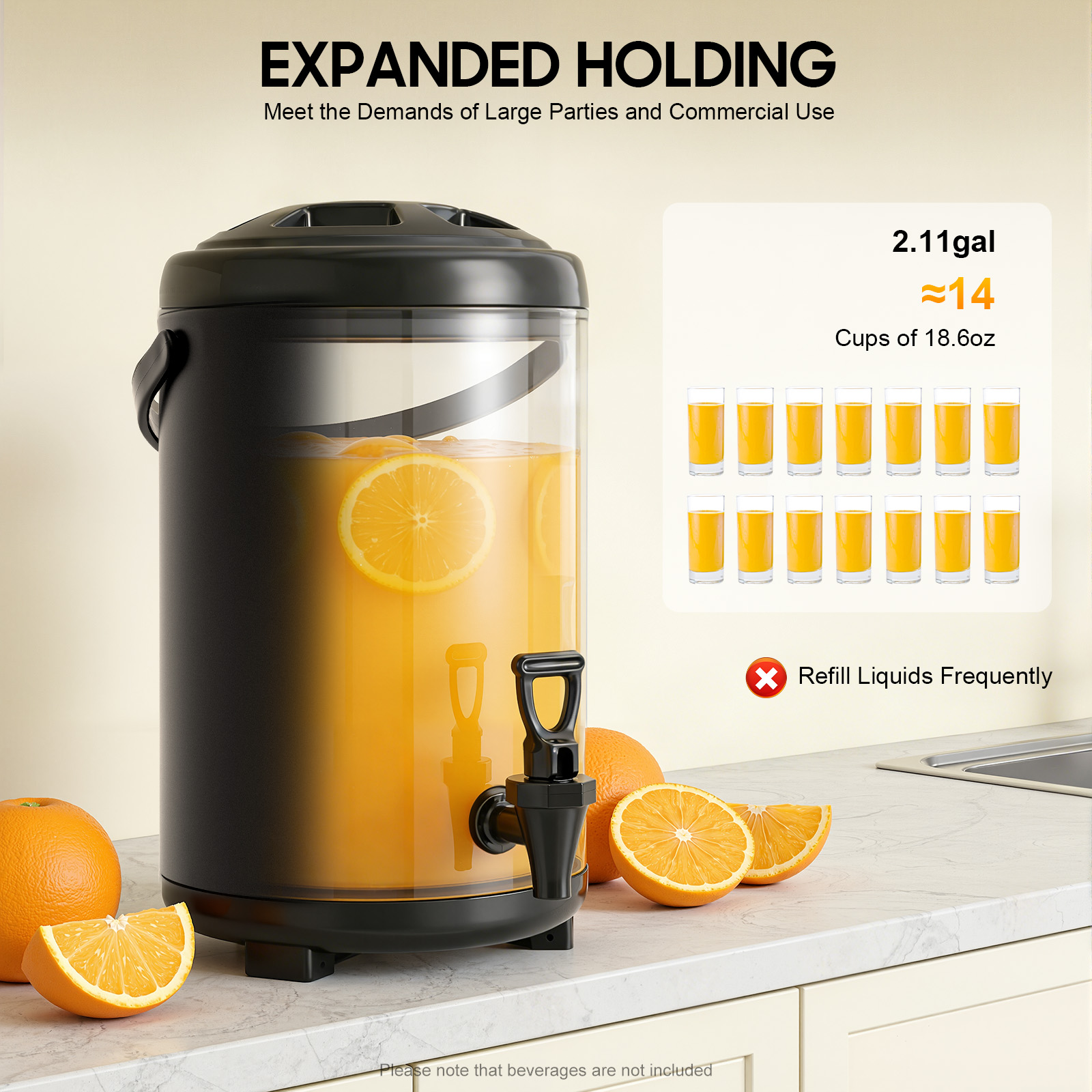 Cold Drink Dispenser - 10L Wadah Termal Tanpa Pengukur Suhu,